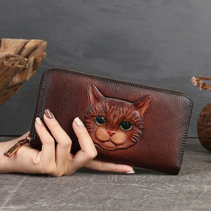 Handmade Genuine Leather Vintage Long Wallet for Women