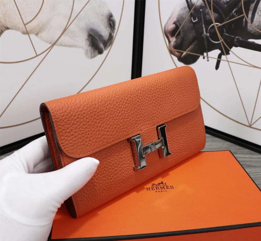 HM CLUTCH CONSTANCE 20.5 ORANGE CALFSKIN SILVER HARDWARE