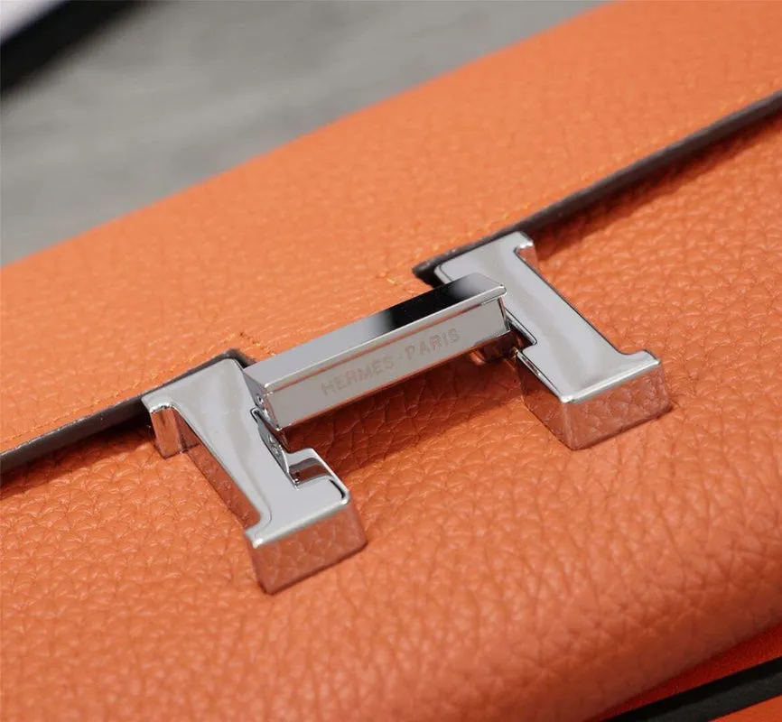 HM CLUTCH CONSTANCE 20.5 ORANGE CALFSKIN SILVER HARDWARE