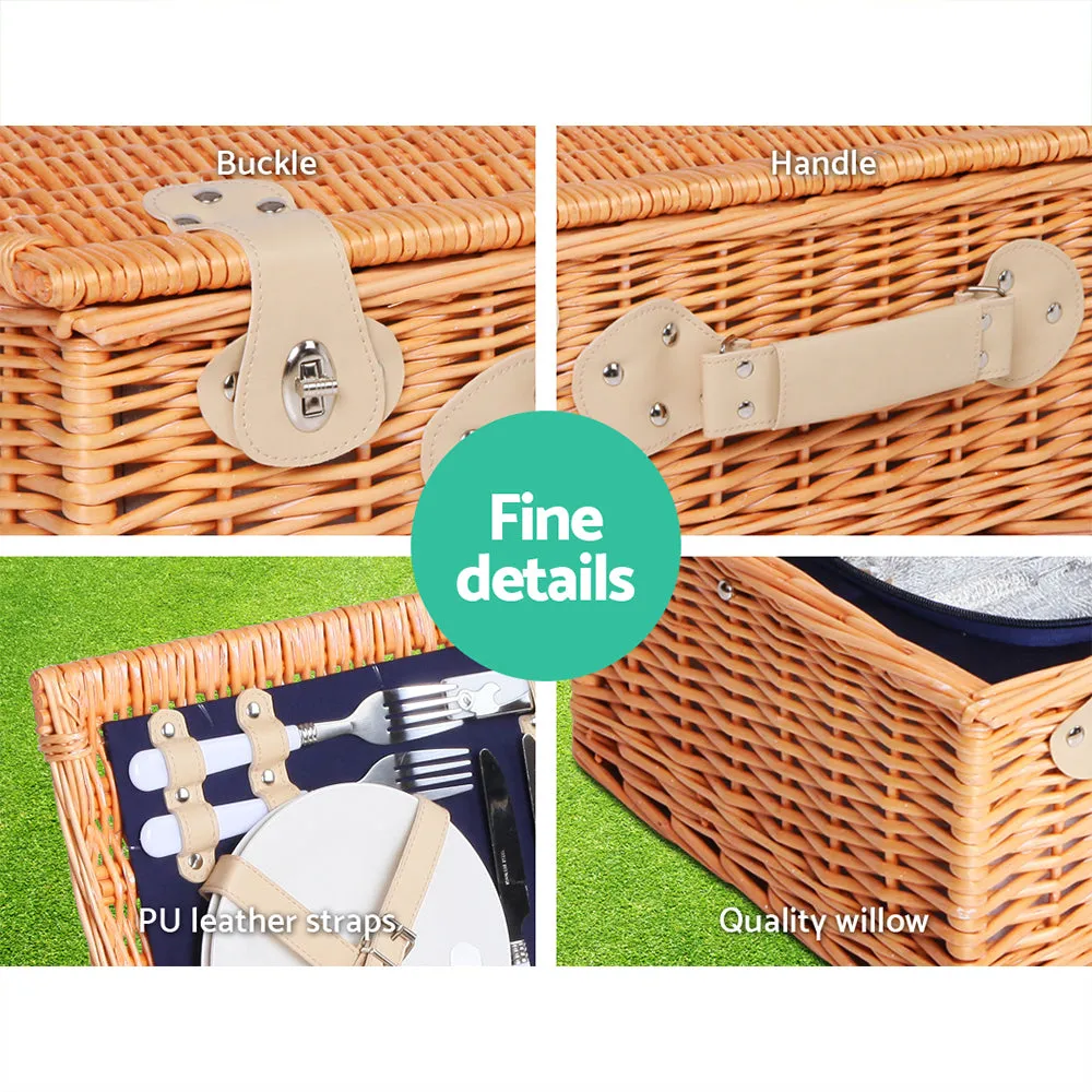 Insulated Willow Picnic Basket Set w/ Blanket for 4 - Alfresco