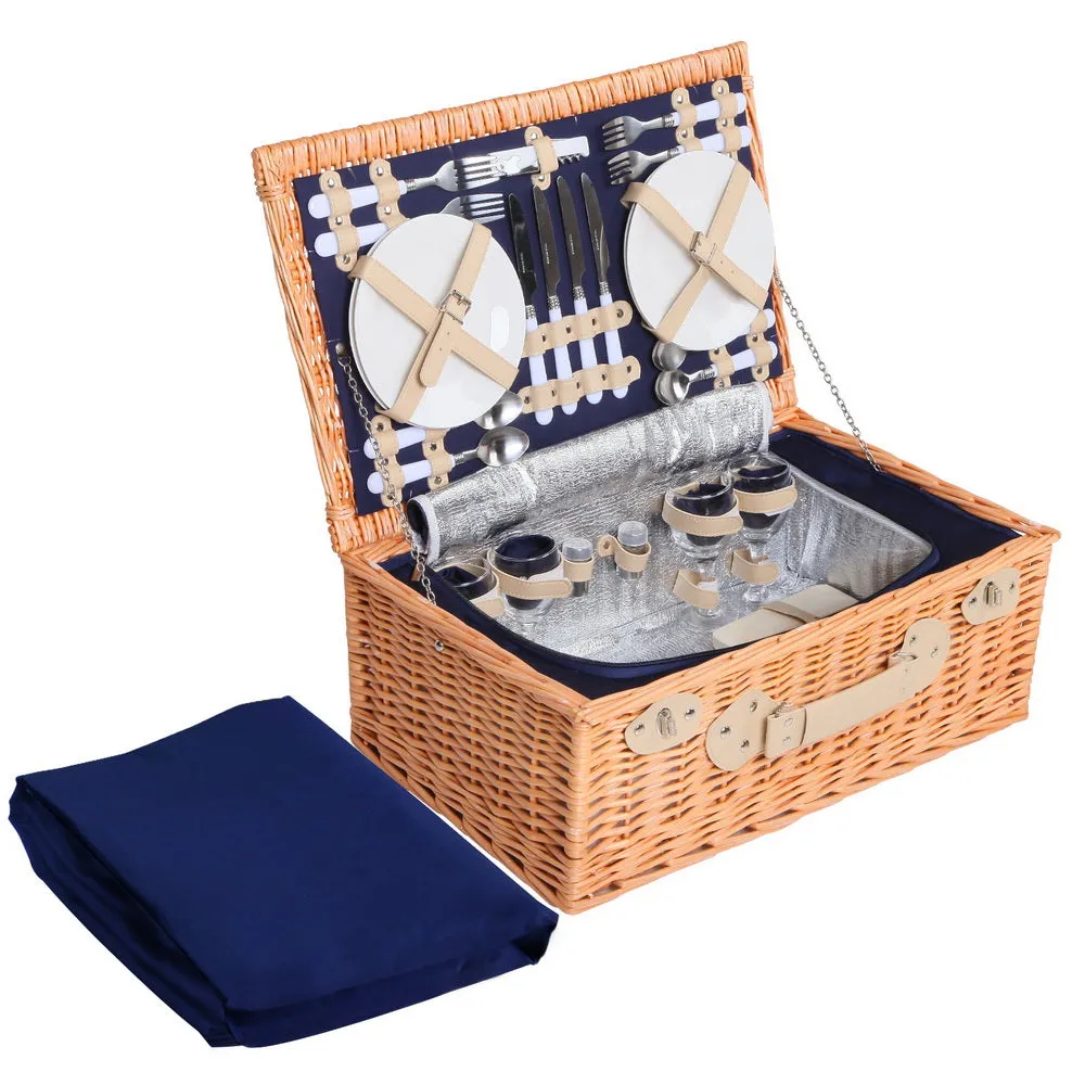 Insulated Willow Picnic Basket Set w/ Blanket for 4 - Alfresco