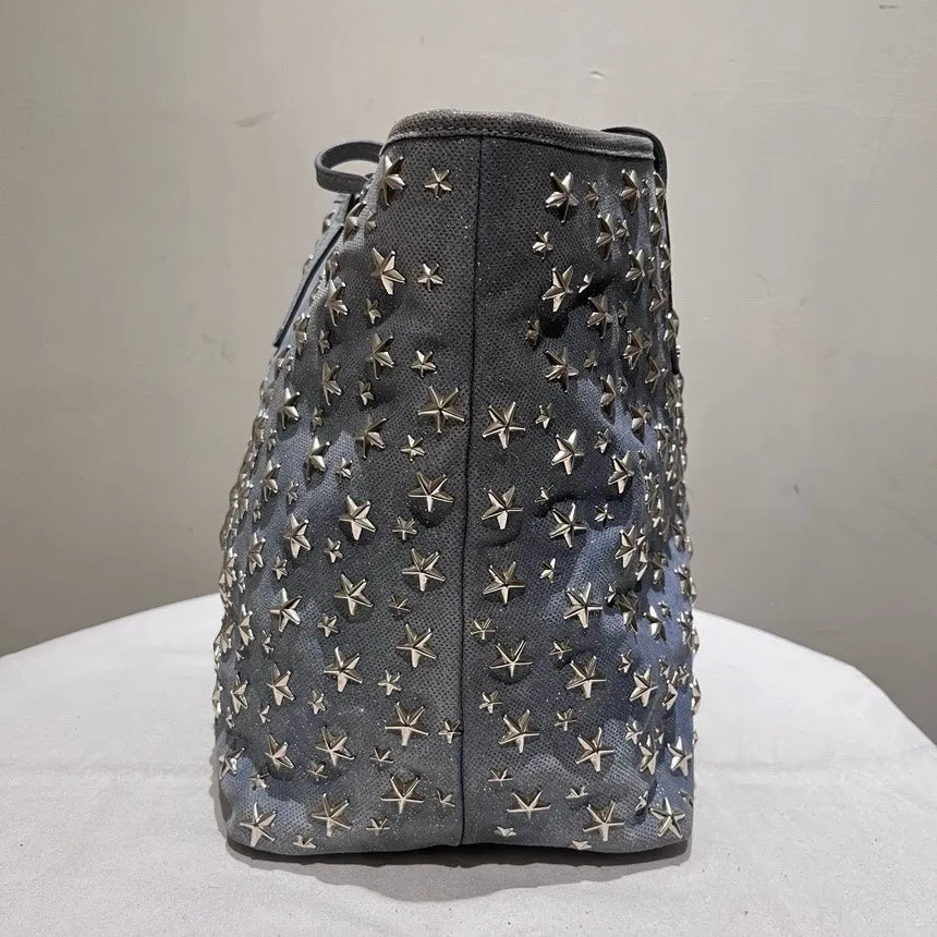 Jimmy Choo Blue Denim Star-Studded Tote Bag Medium