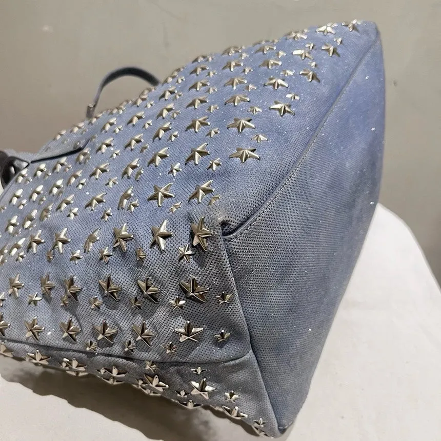 Jimmy Choo Blue Denim Star-Studded Tote Bag Medium