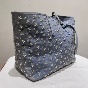 Jimmy Choo Blue Denim Star-Studded Tote Bag Medium