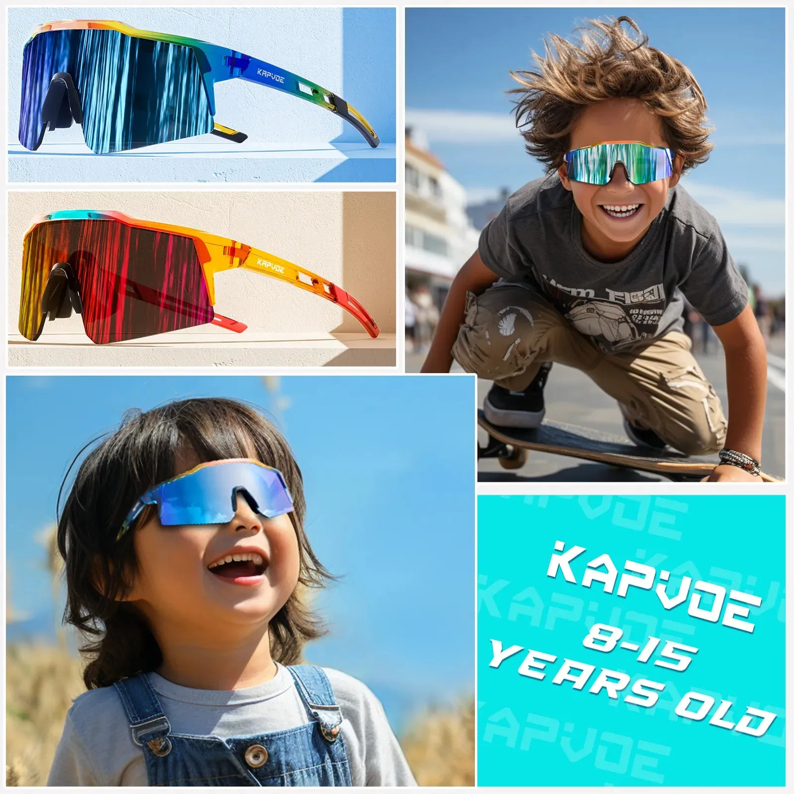 Kapvoe UV400 Kids Cycling Sunglasses Boys Girls Outdoor Bike Eyewear Child Camping Goggles  MTB Fishing Sport Bicycle Glasses