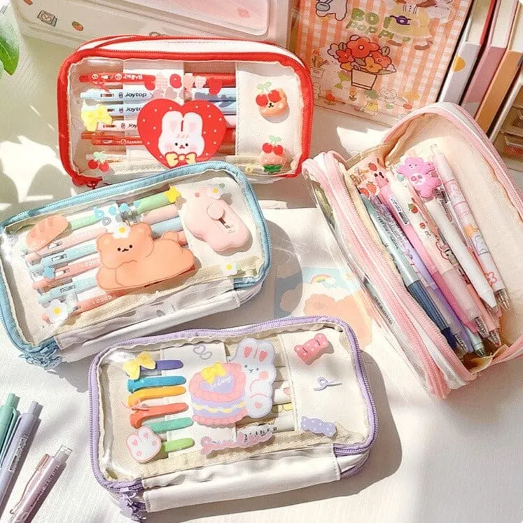 Kawaii Cartoon Transparent Pencil Case