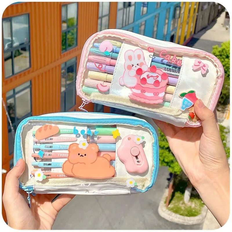 Kawaii Cartoon Transparent Pencil Case