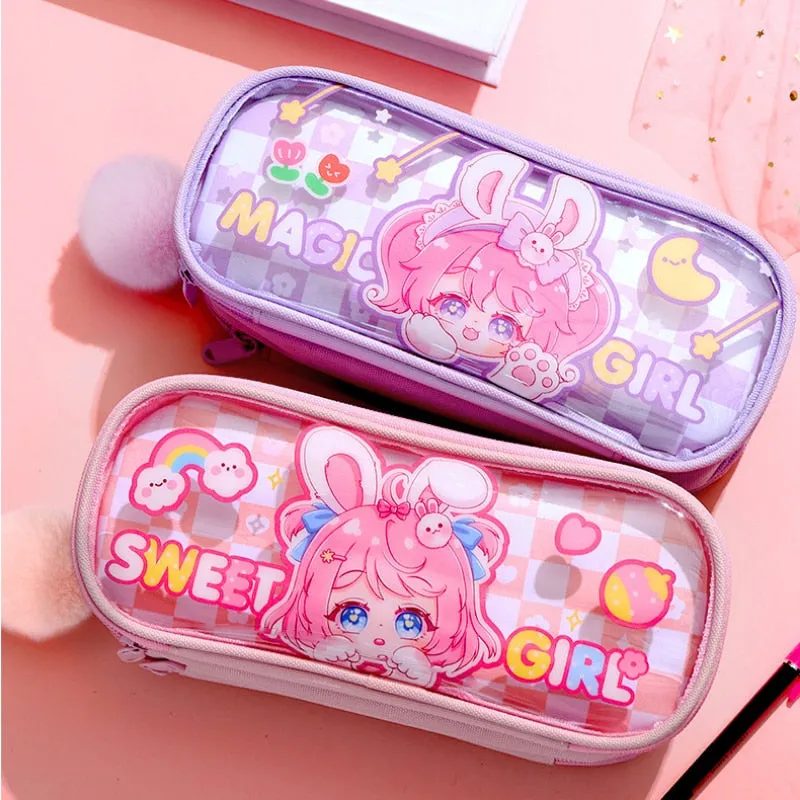 Kawaii Plaid Bunny Pencil Case