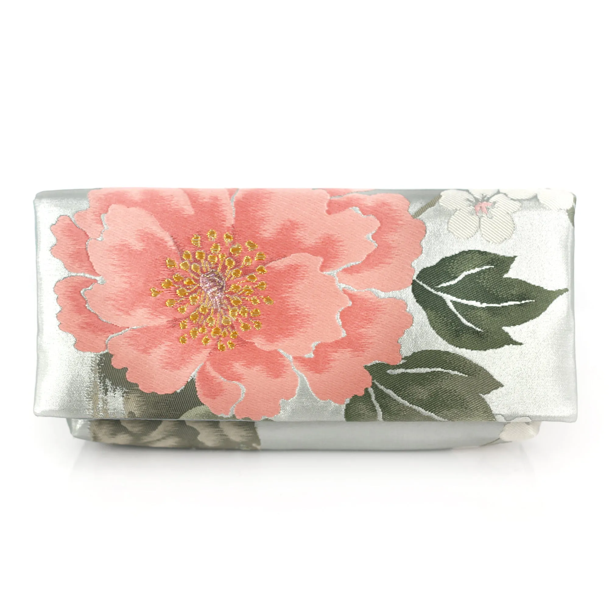 Kimono Envelope Clutch with Peonies and Plum Blossoms | Upcycled Japanese Obi Silk