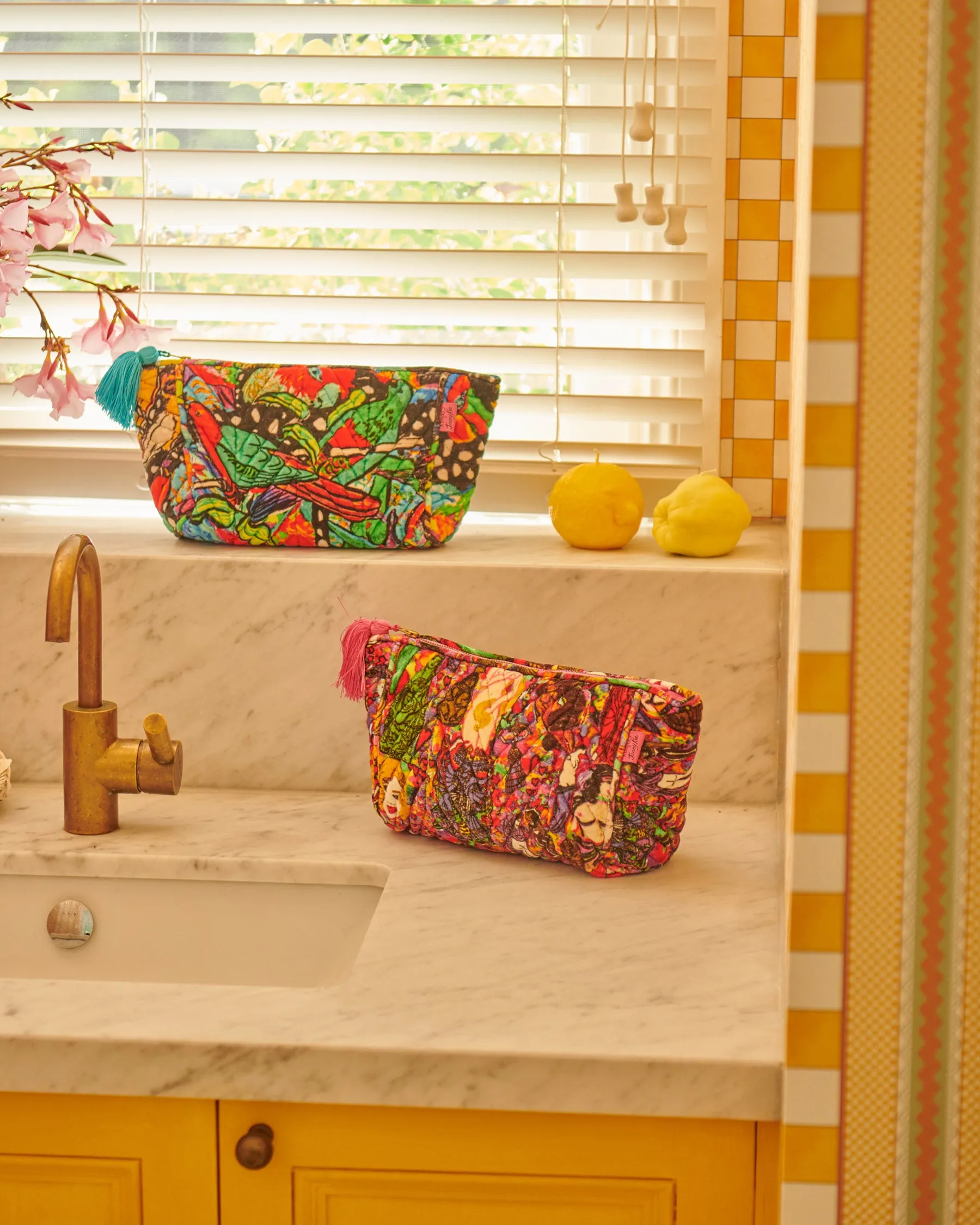 Kip&Co x Jenny Kee Parrots & Cockatoos Velvet Toiletry Bag