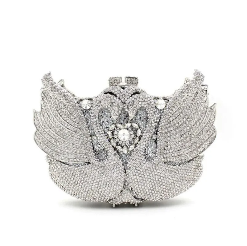 Kissing Swans Rhinestone Dinner Clutch Purse