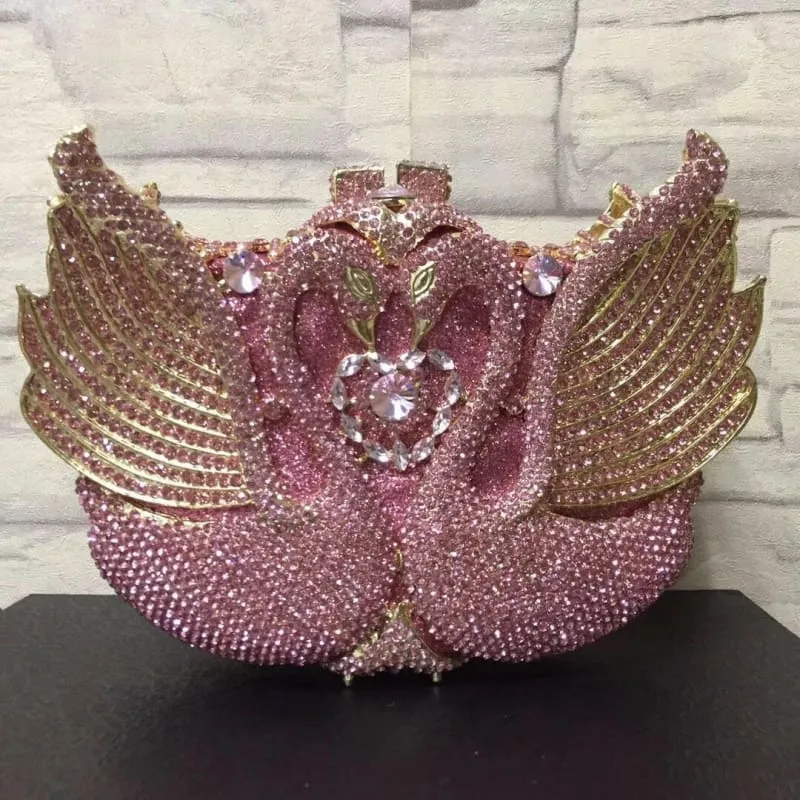 Kissing Swans Rhinestone Dinner Clutch Purse