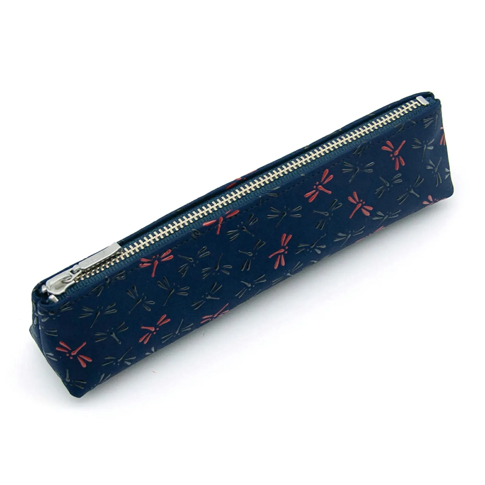 Koshu Inden Japanese Deerskin Leather Pencil Case - Dragonfly / Navy - , Made in Japan,  Japanese traditional craft pen case