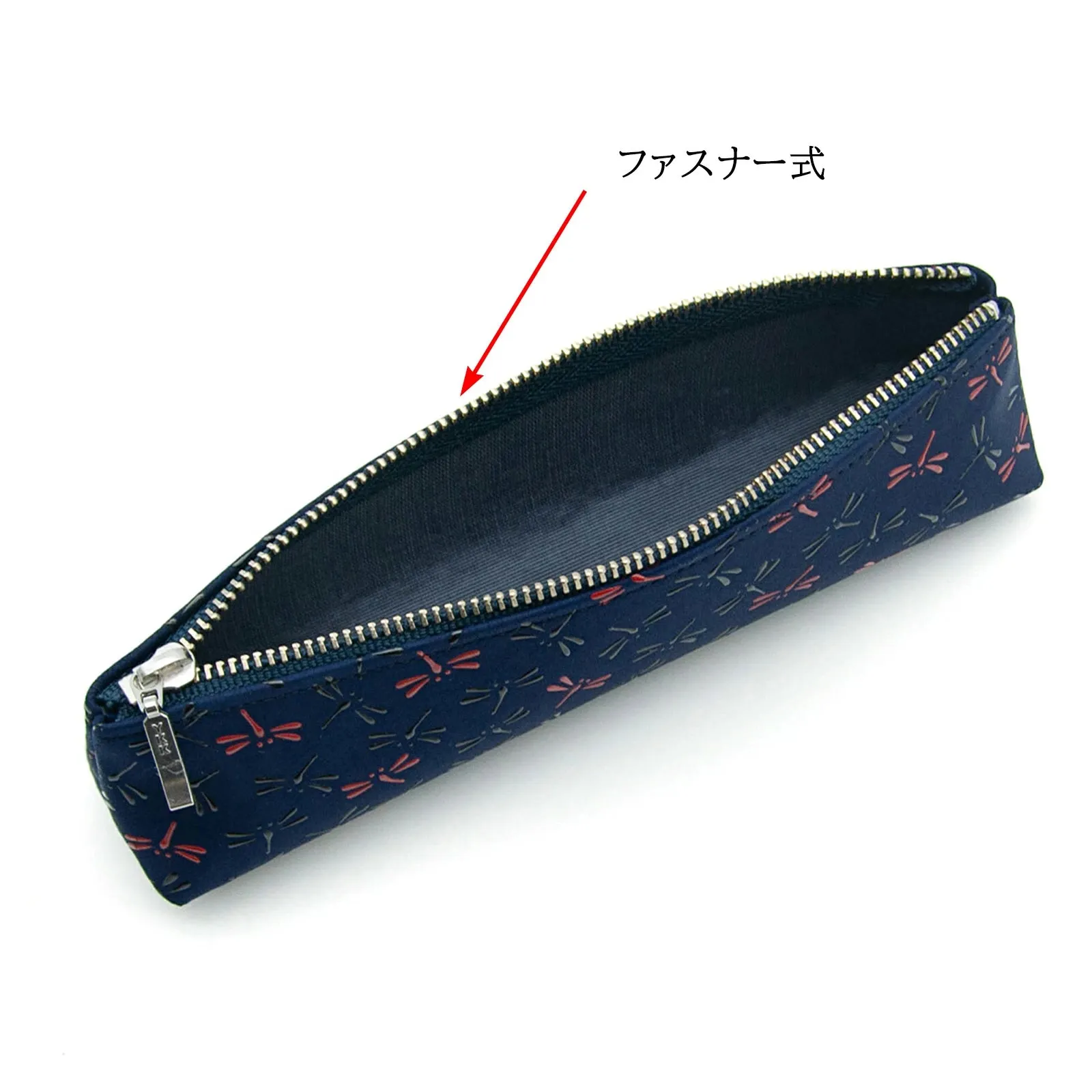 Koshu Inden Japanese Deerskin Leather Pencil Case - Dragonfly / Navy - , Made in Japan,  Japanese traditional craft pen case