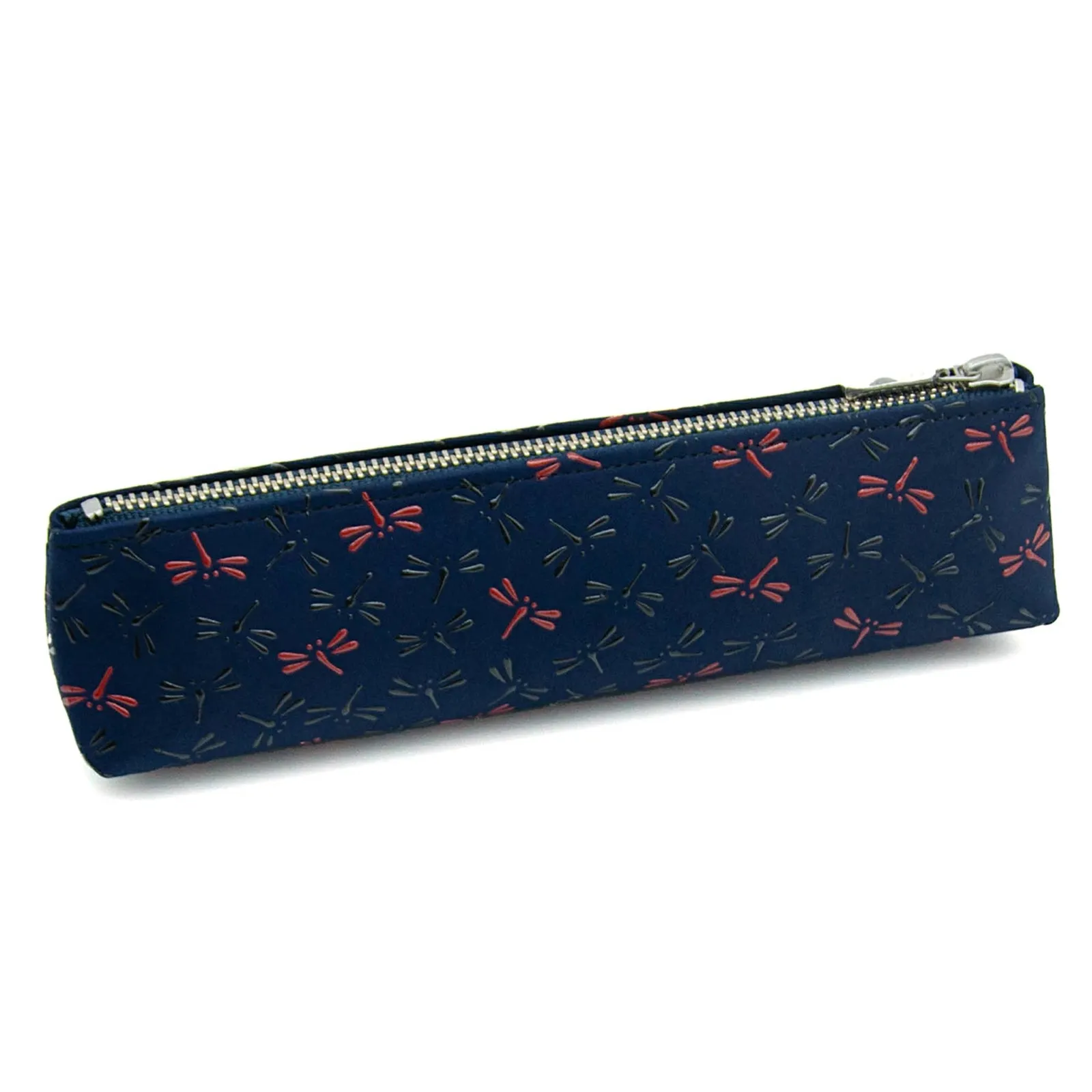 Koshu Inden Japanese Deerskin Leather Pencil Case - Dragonfly / Navy - , Made in Japan,  Japanese traditional craft pen case