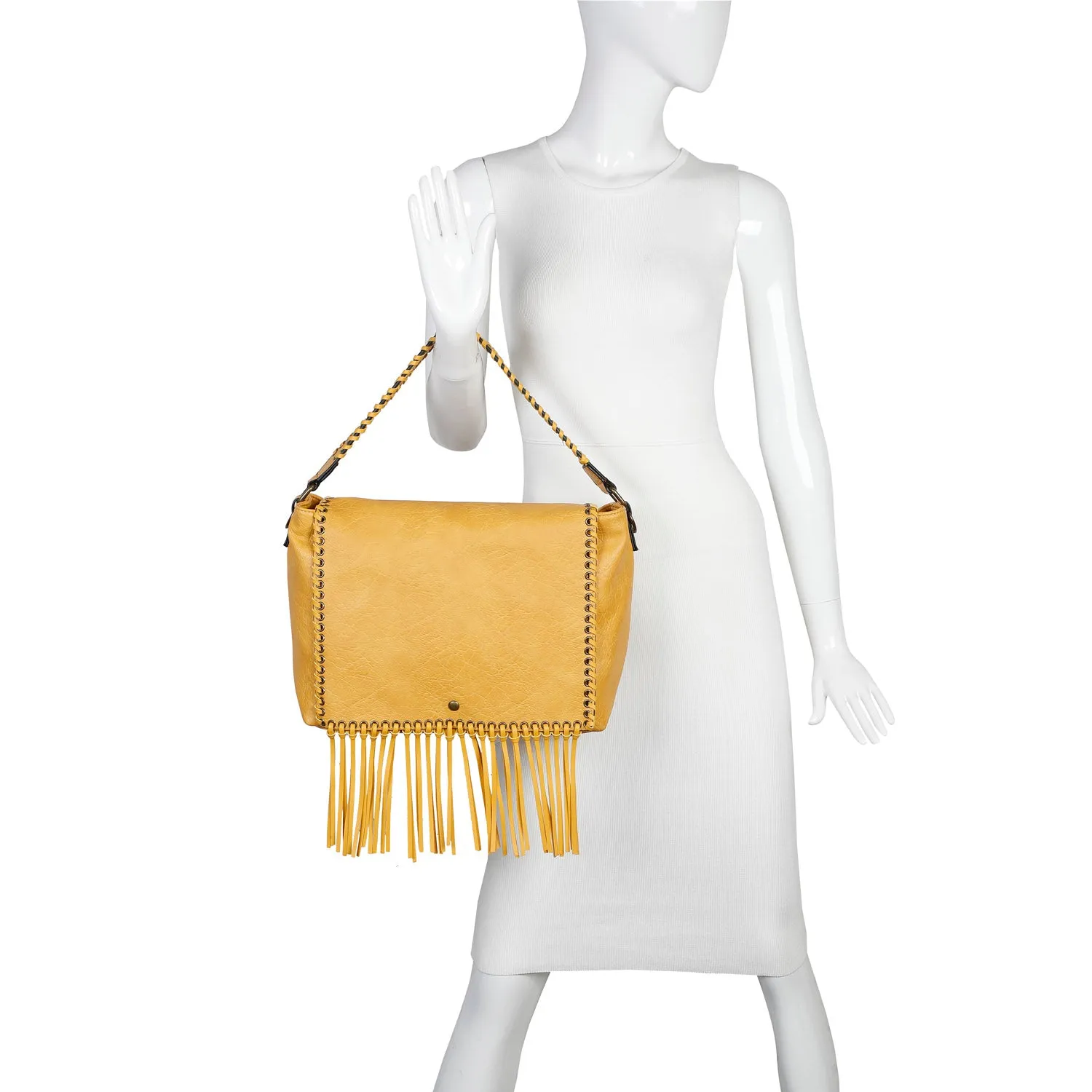 Lacey Fringe Messenger - Light Brown