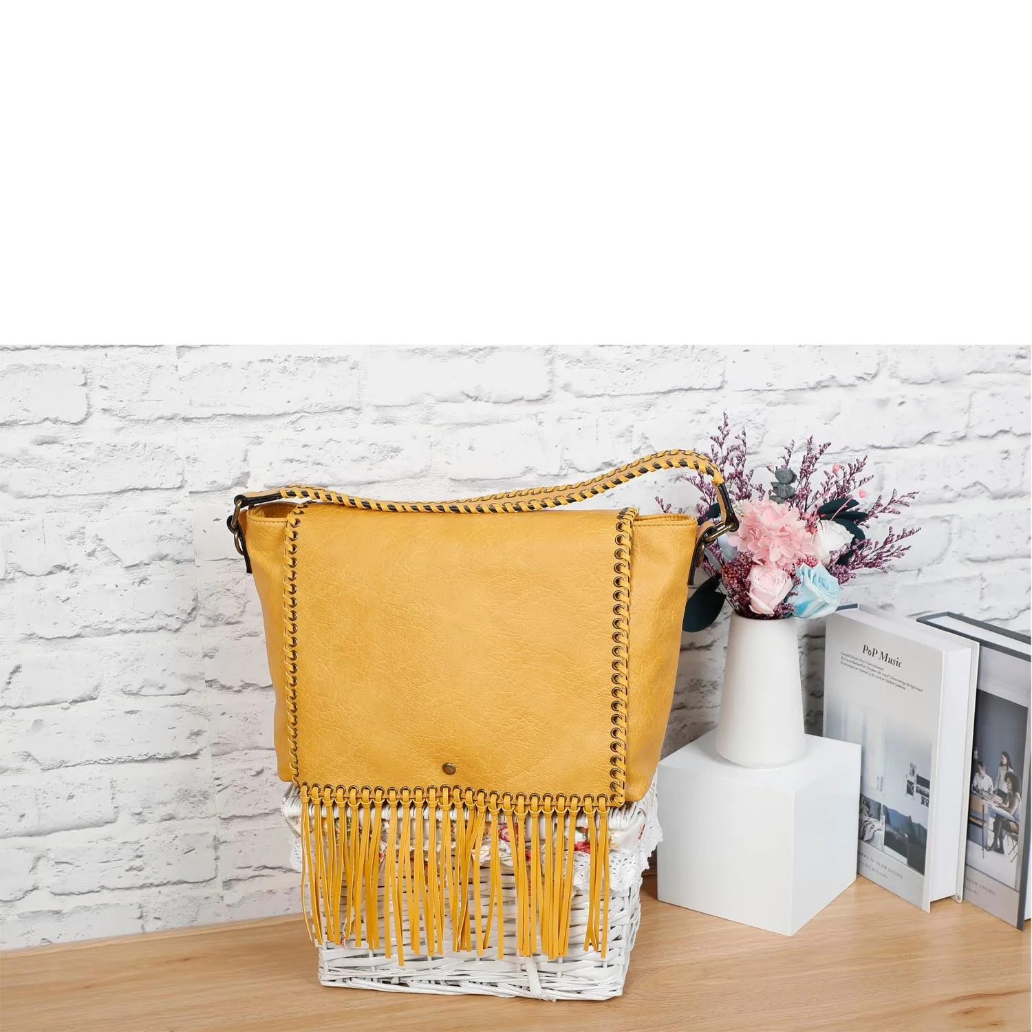 Lacey Fringe Messenger - Light Brown