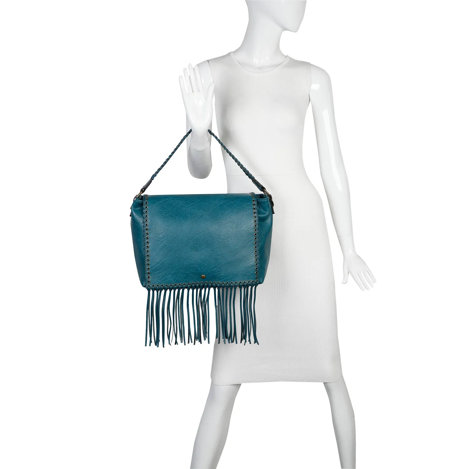 Lacey Fringe Messenger - Teal