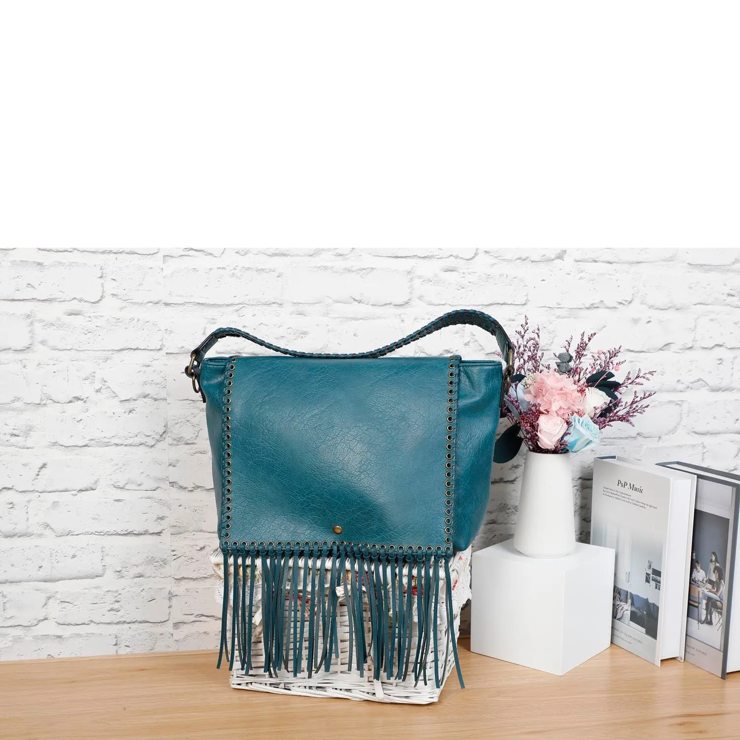 Lacey Fringe Messenger - Teal