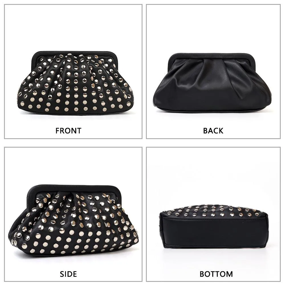 Ladies Trendy Silver Studded Clutch Bag SKOB2408