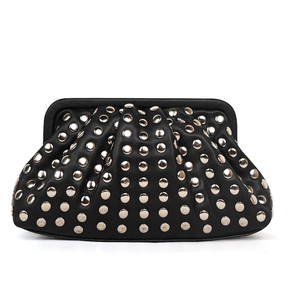 Ladies Trendy Silver Studded Clutch Bag SKOB2408