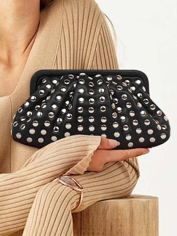 Ladies Trendy Silver Studded Clutch Bag SKOB2408