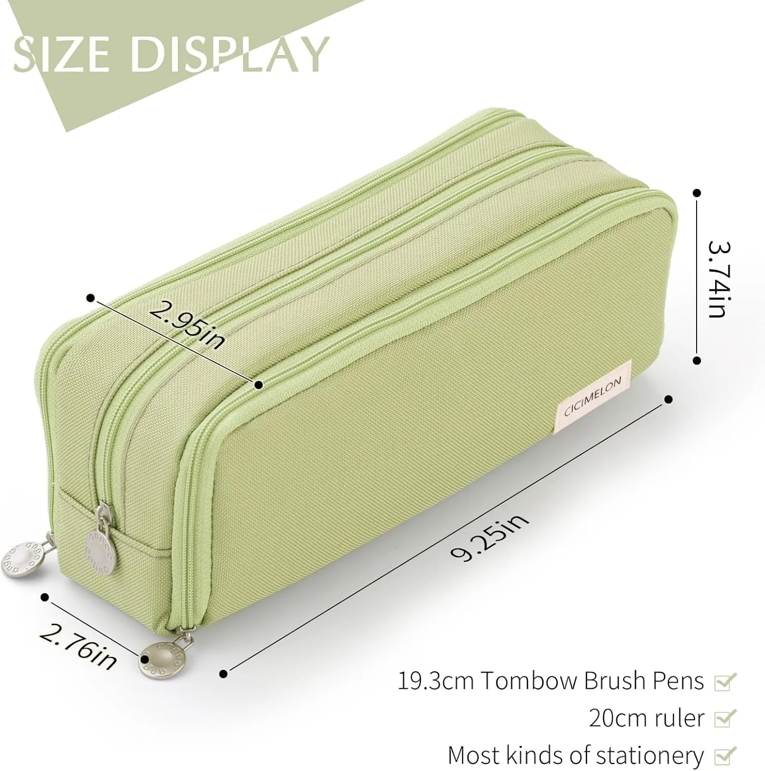 Large Capacity Pencil Case 3 Compartment Pouch Pen Bag for School Teen Girl Boy Men Women (Green)