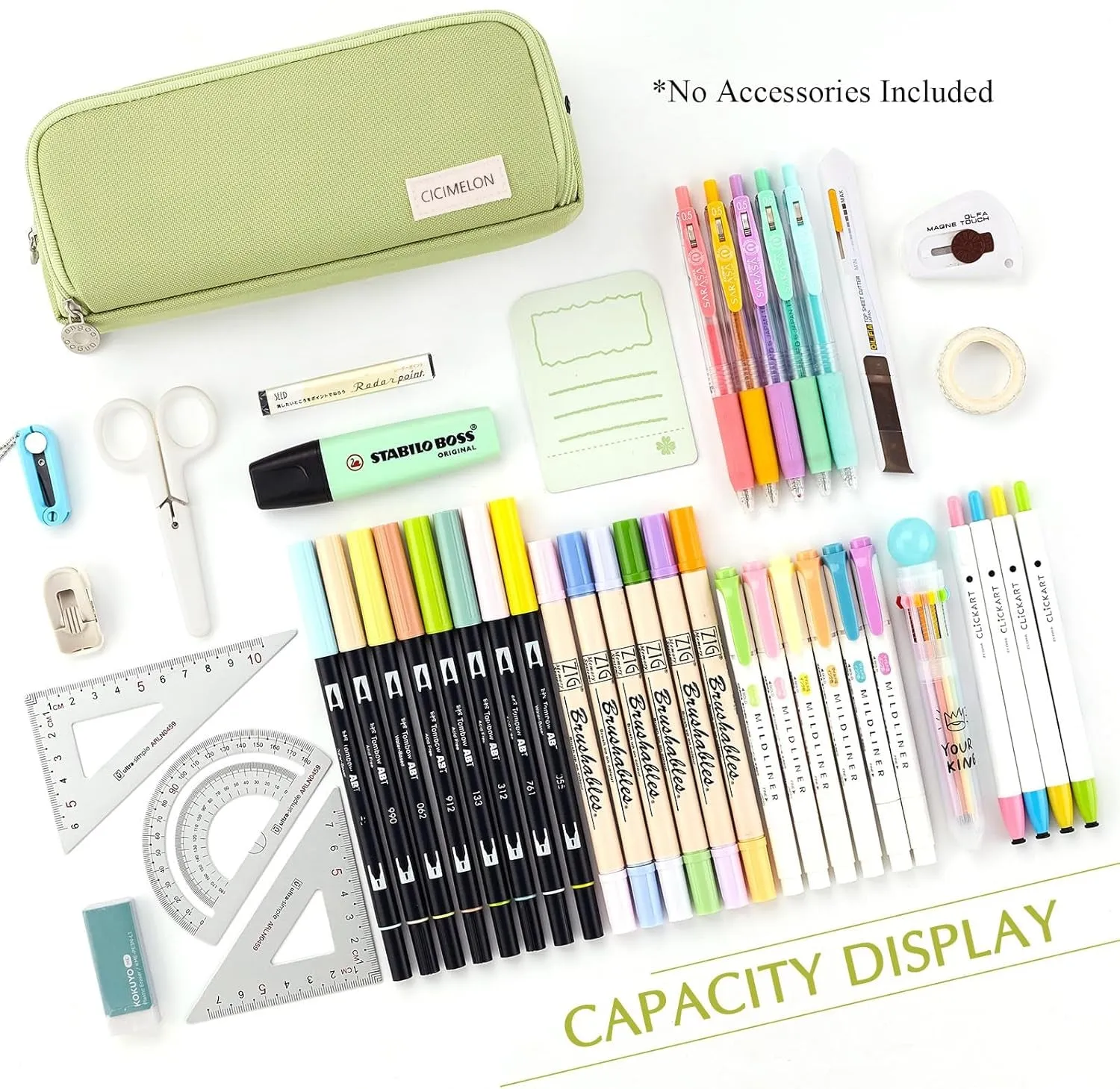 Large Capacity Pencil Case 3 Compartment Pouch Pen Bag for School Teen Girl Boy Men Women (Green)