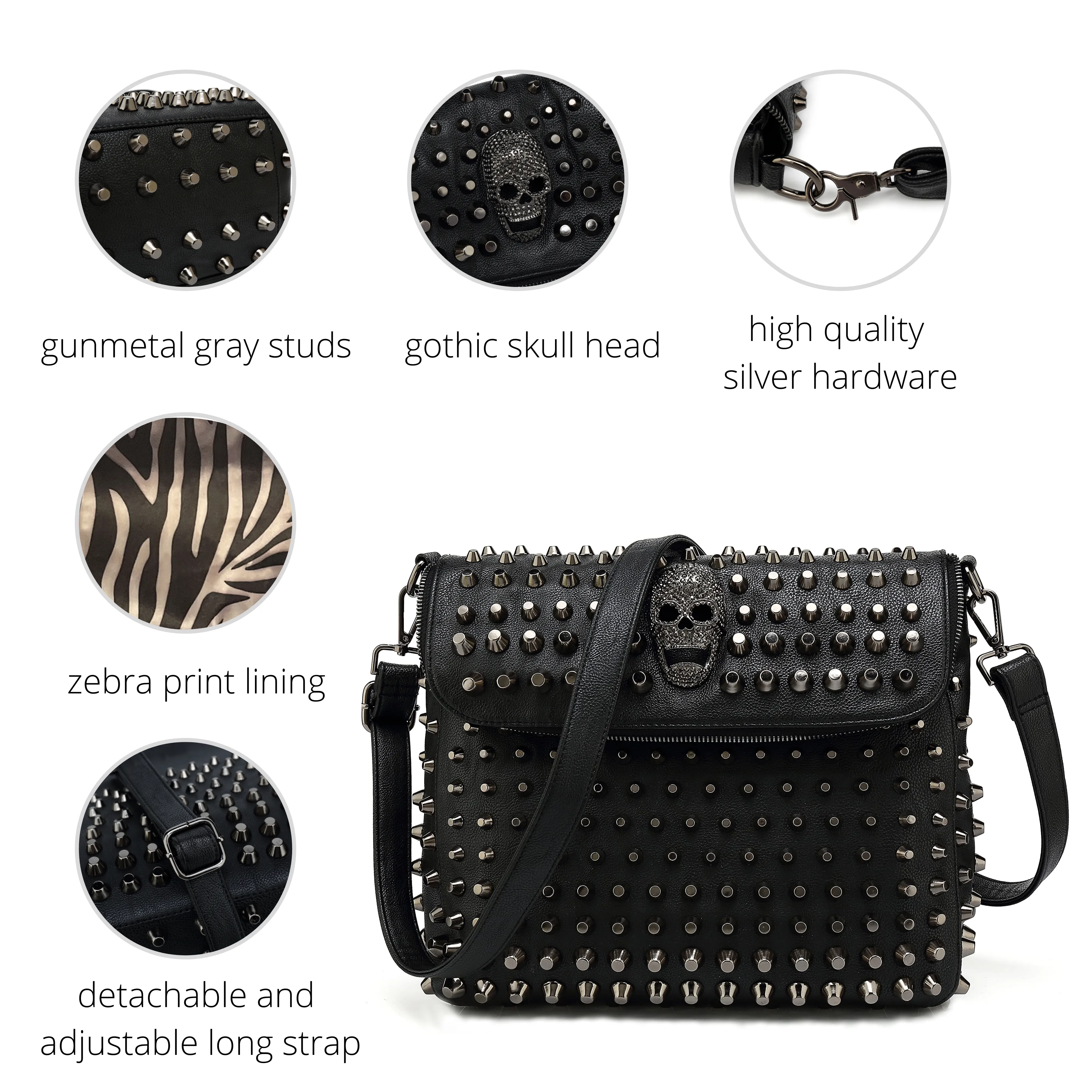 Large Studded Skull Shoulder Bag H1417