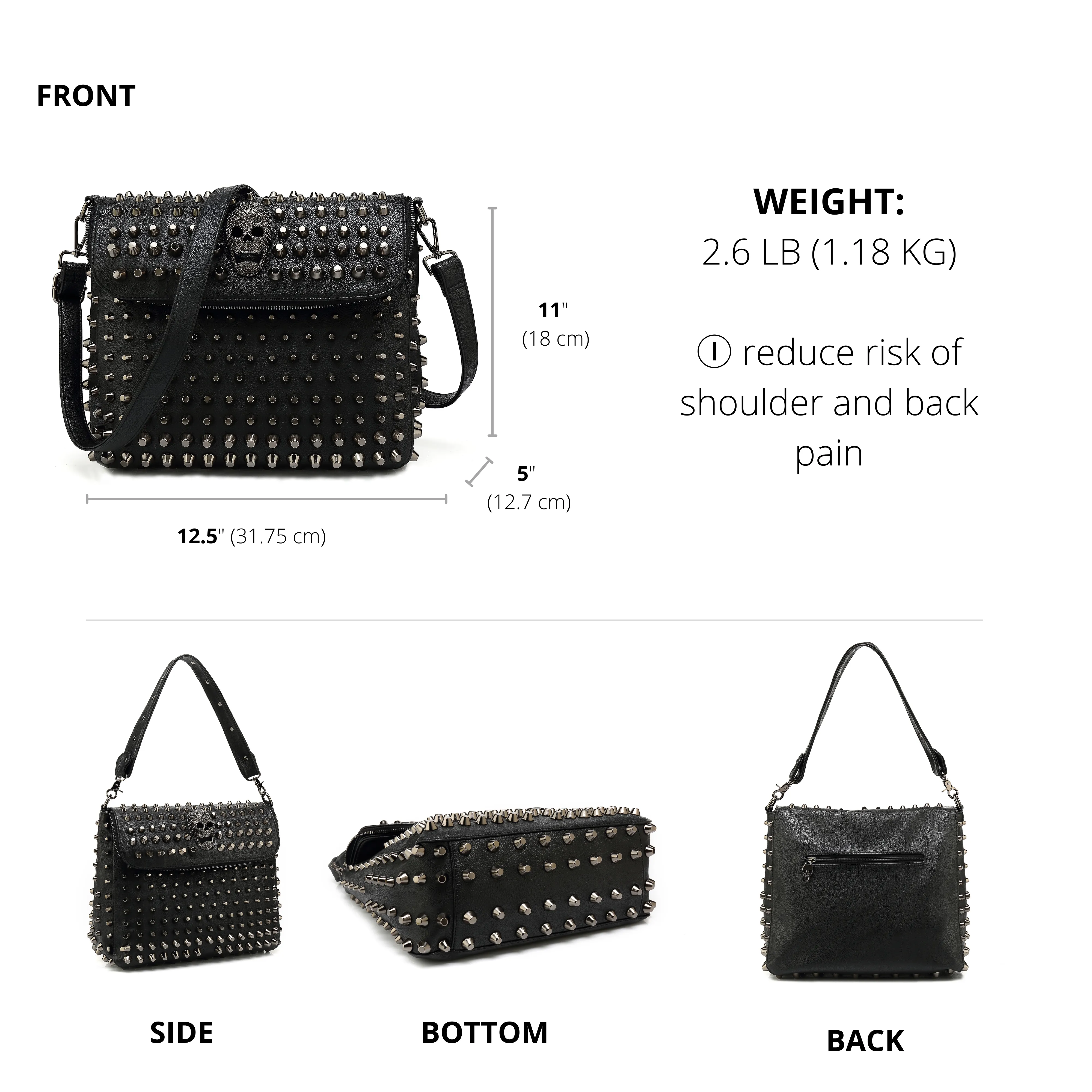 Large Studded Skull Shoulder Bag H1417