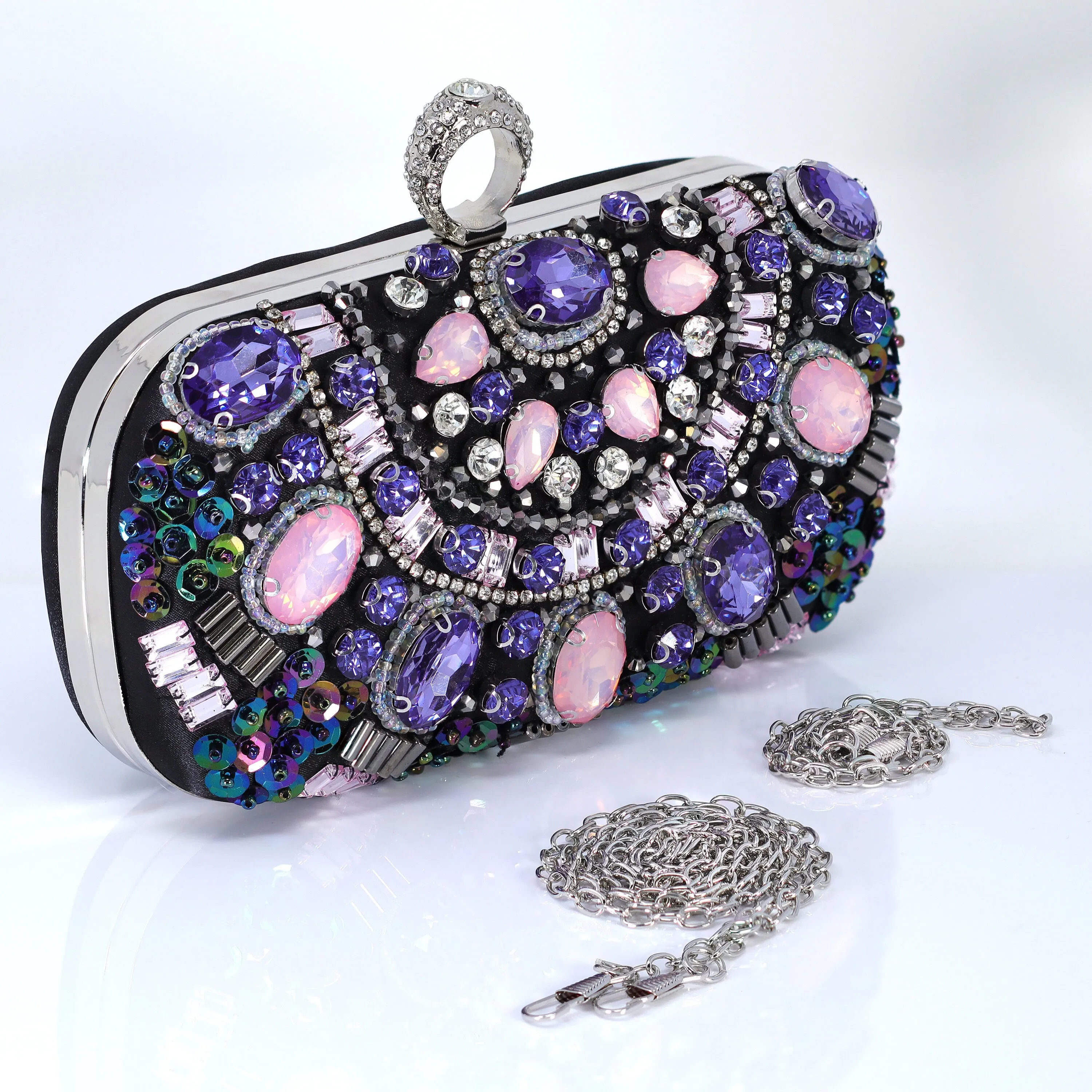 Lavender Pink Rhinestone Embroidered Wedding Clutch, Statement Bag, Evening Clutch, Wedding Clutch, Cross Body Bag