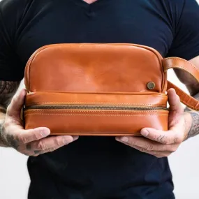 Leather Toiletry Bag with Under Compartment