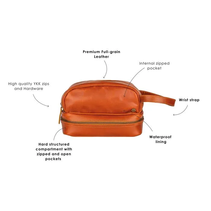 Leather Toiletry Bag with Under Compartment