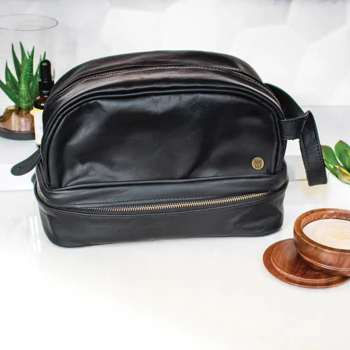 Leather Toiletry Bag with Under Compartment