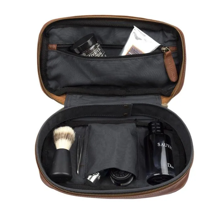 Leather Toiletry Bag with Under Compartment