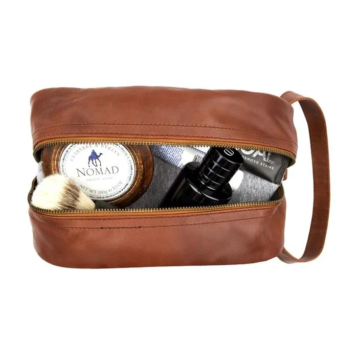 Leather Toiletry Bag with Under Compartment