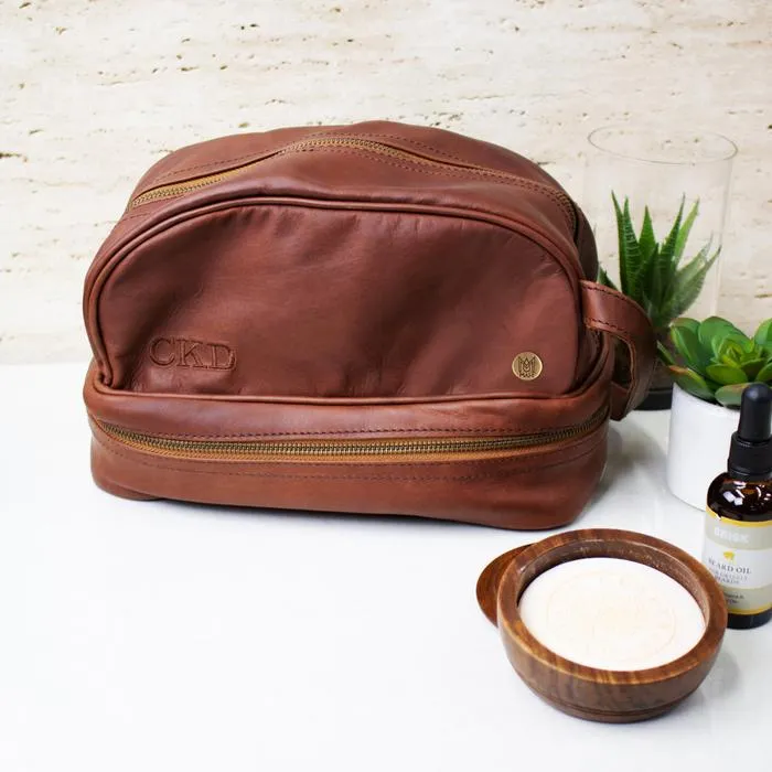 Leather Toiletry Bag with Under Compartment