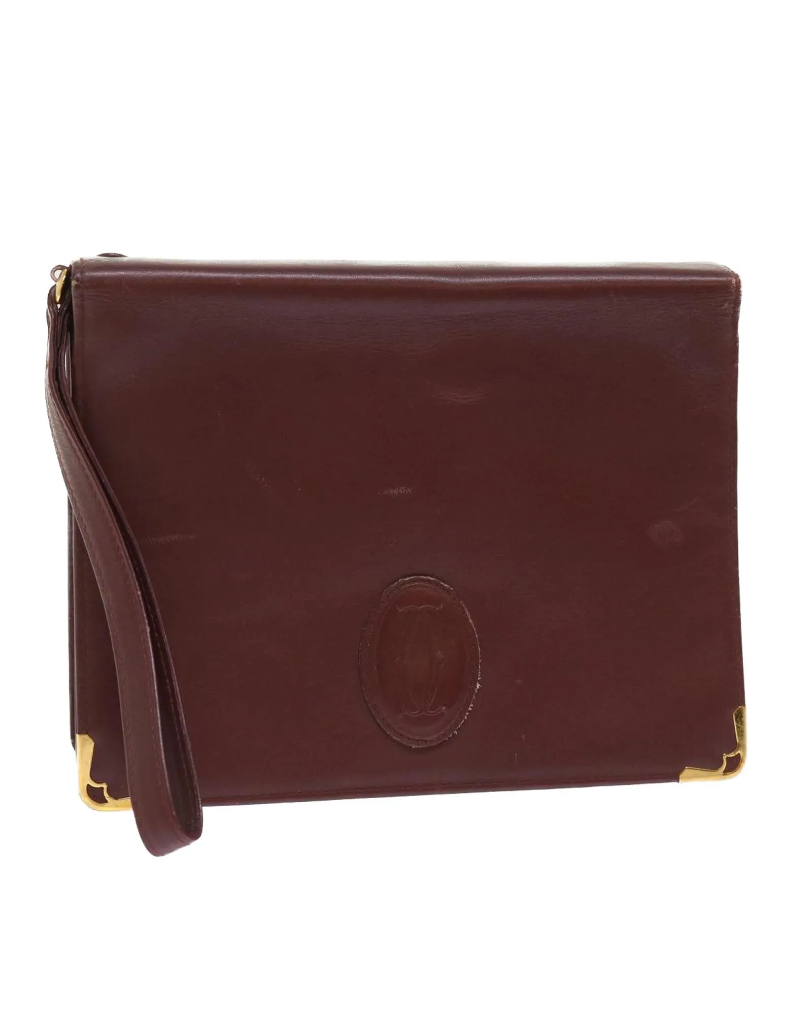 Leather Wine Red Clutch Bag - C Rank