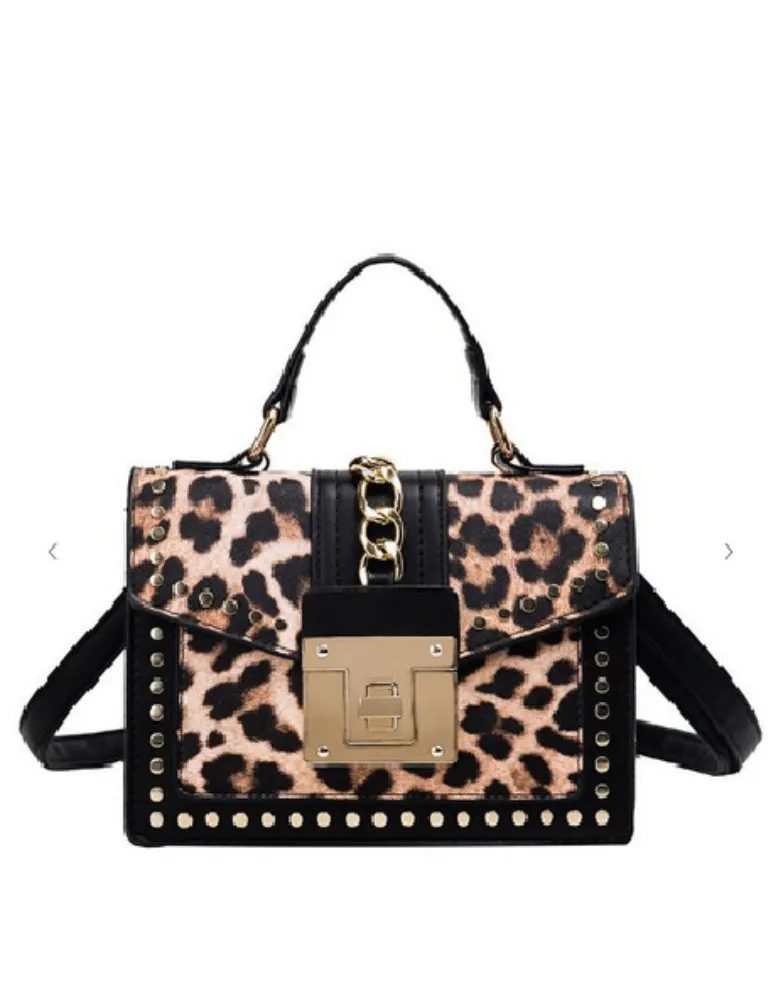 Leopard Animal Print Studded Crossbody Bag