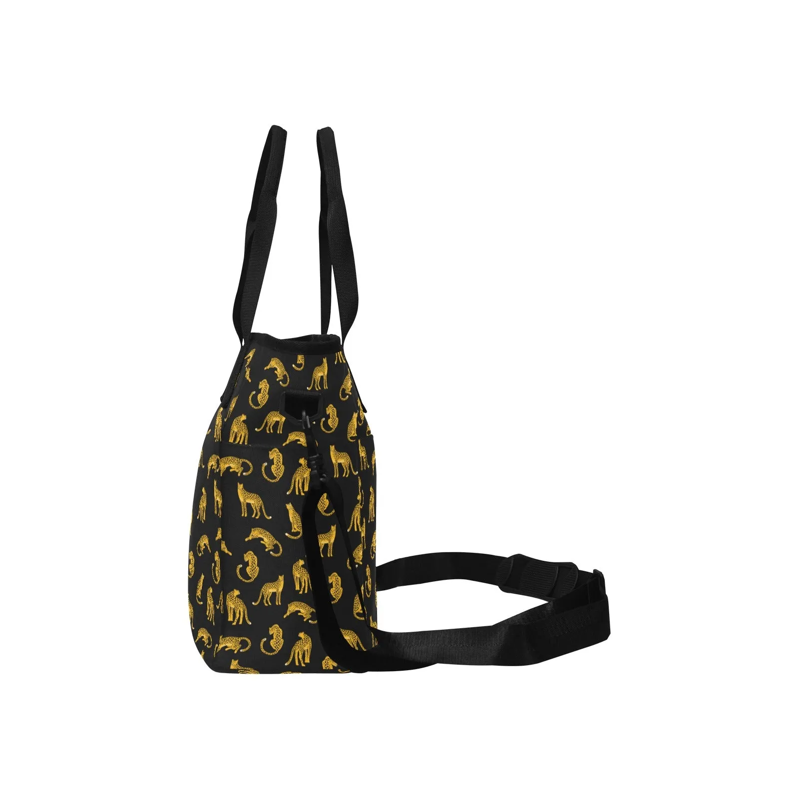 Leopard Canvas Tote Bag with Shoulder Strap, Animal Print Black Beach Summer Aesthetic Shopping Reusable Bag with Pockets