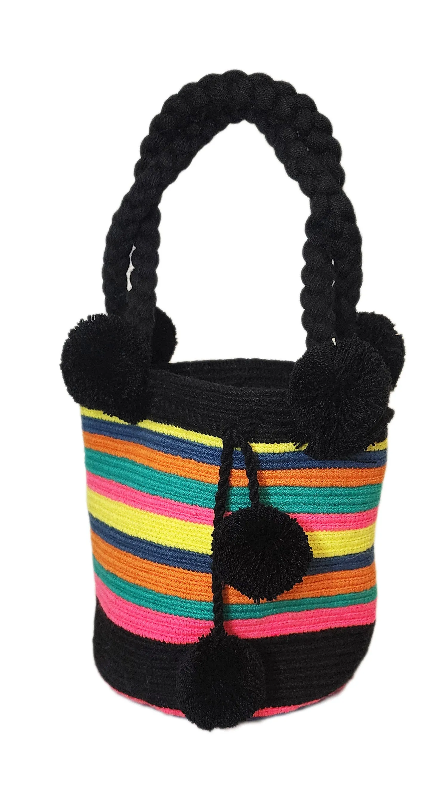 Lillian Medium Short Handle Design PomPom Mochila