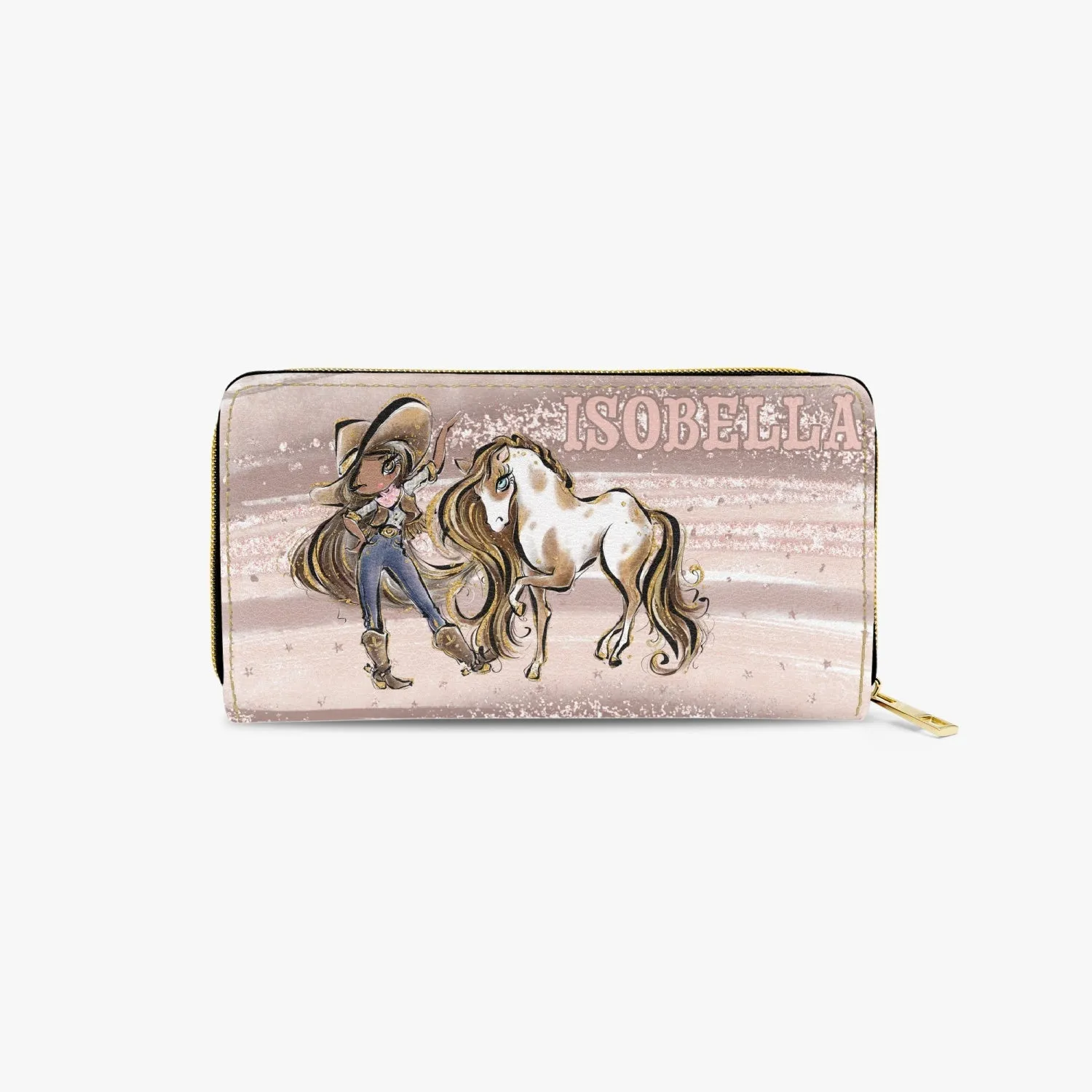 Long Type Zipper Purse, Howdy Cowgirl & Horse, Olive Skin Brown Eyes