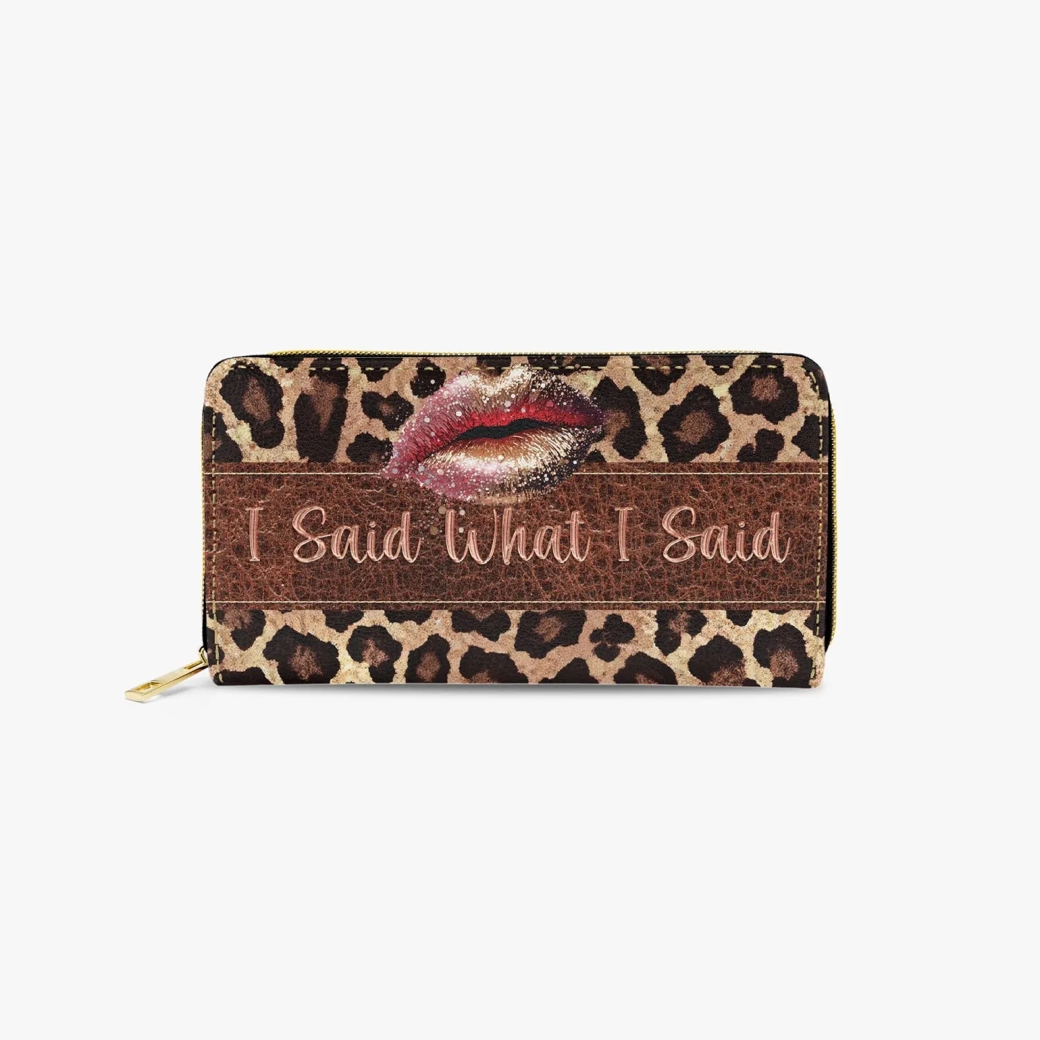 Long Type Zipper Purse - Leopard Print - Lips - I Said What I Said