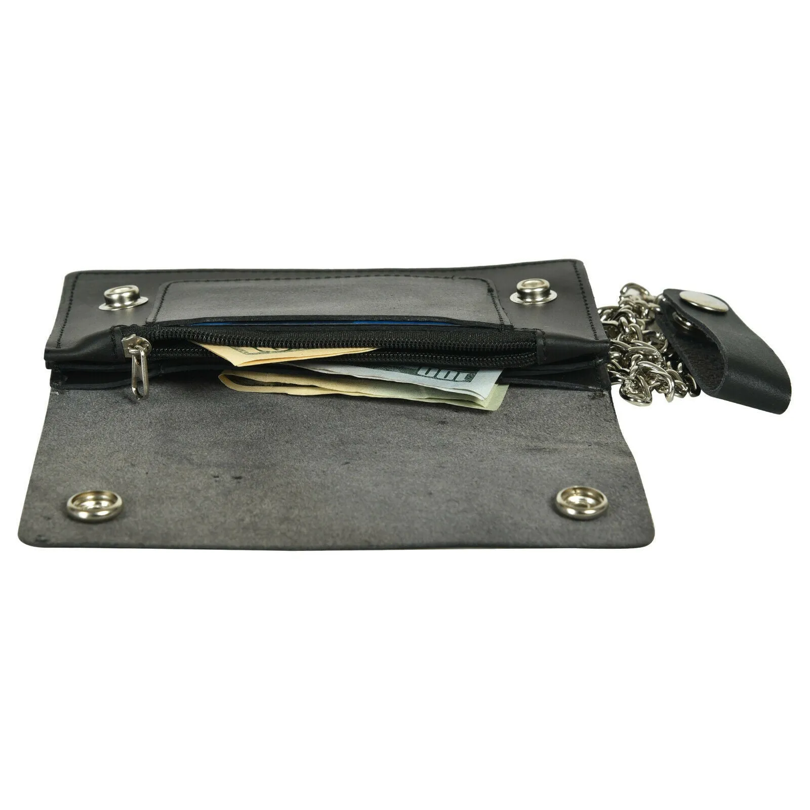 Marshal Leather Men Large Eagle Wallet with Chain Biker Trucker Black