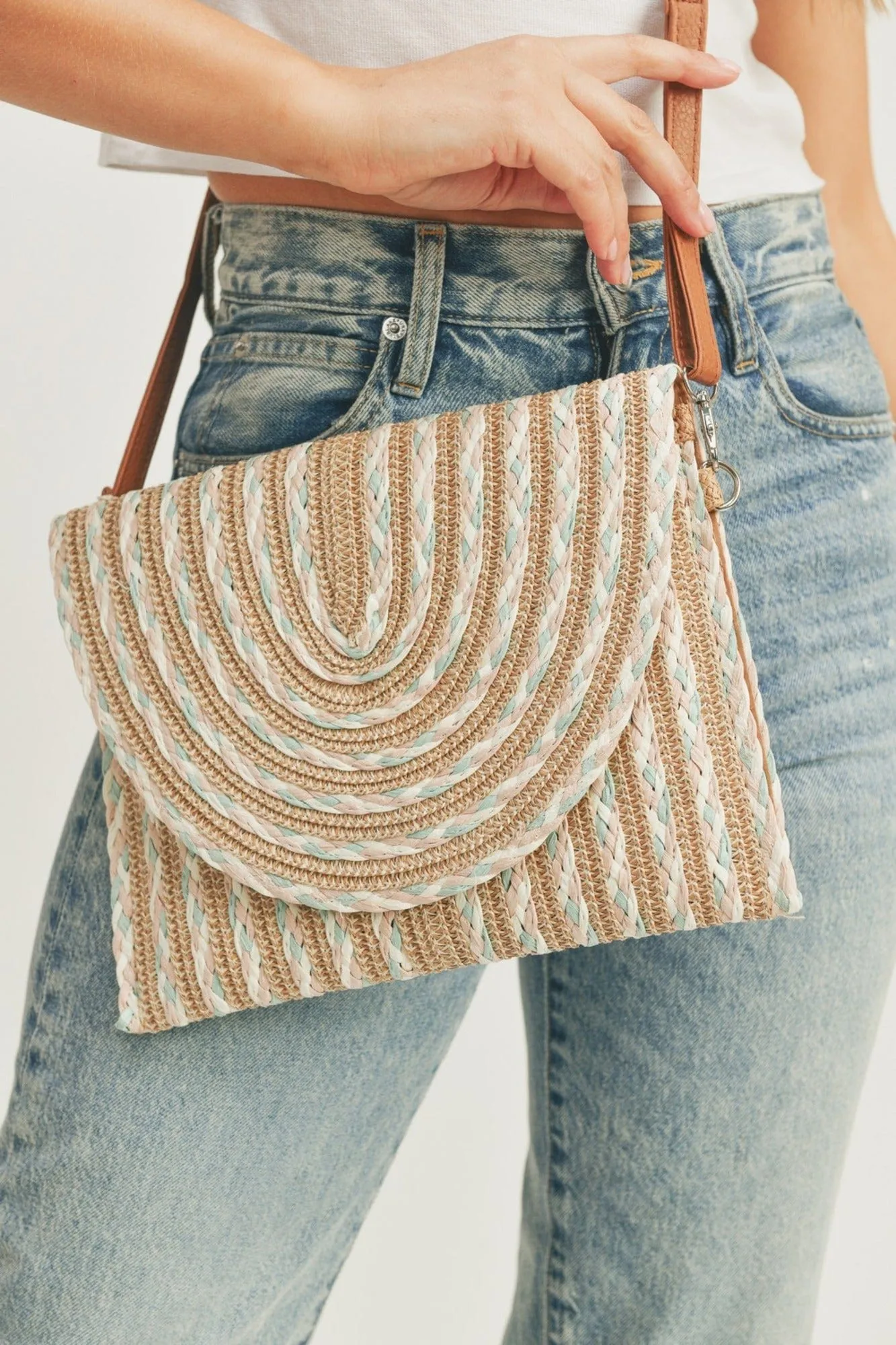 MB0183 Remi Mixed Color Straw Crossbody/Clutch