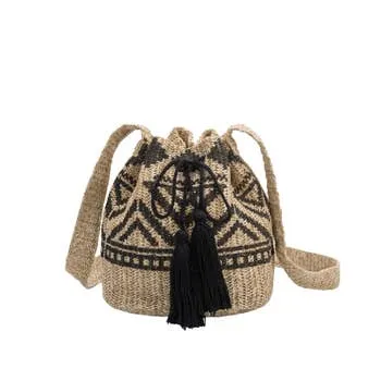 Melie Bianco Mia Straw Drawstring Crossbody