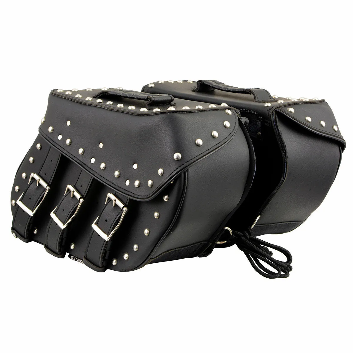 Milwaukee Leather SH55102 Black PVC Zip Off Medium Size Chrome Studded Motorcycle Saddlebag