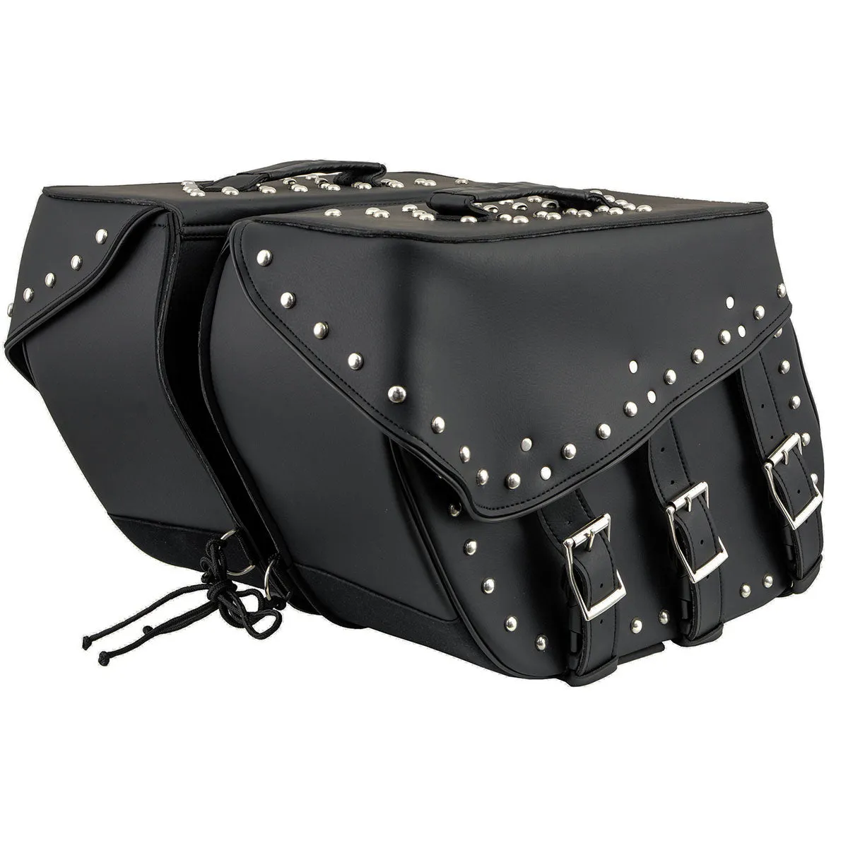 Milwaukee Leather SH551ZB Black PVC Zip Off Chrome Studded Motorcycle Saddlebag