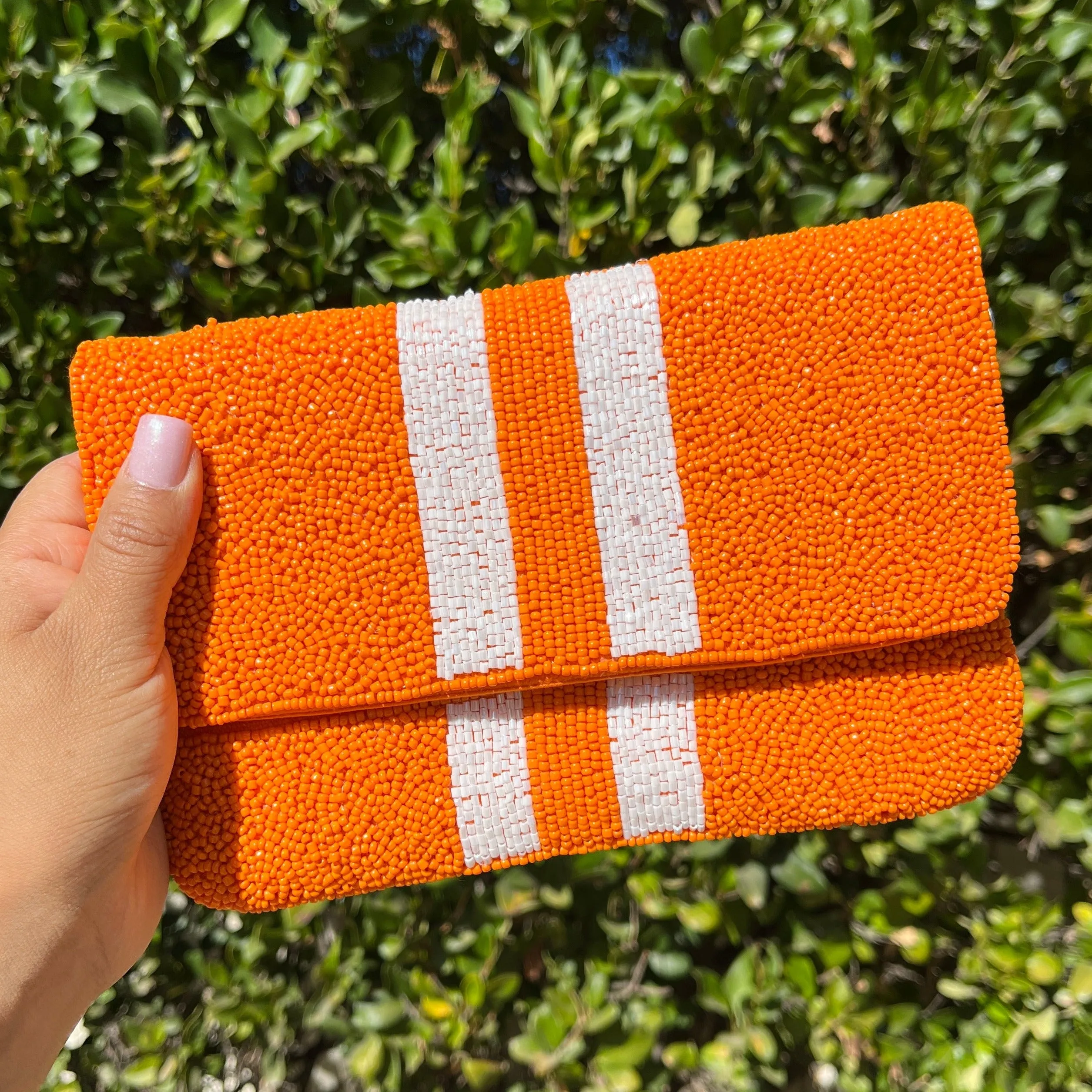 Mini Orange Burnt Beaded Clutch Purse