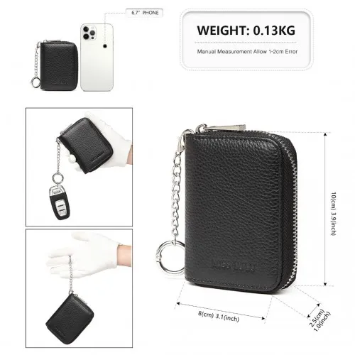 Miss Lulu Genuine Leather RFID Blocking Zip Around Wallet - Black | Secure & Stylish Accessory